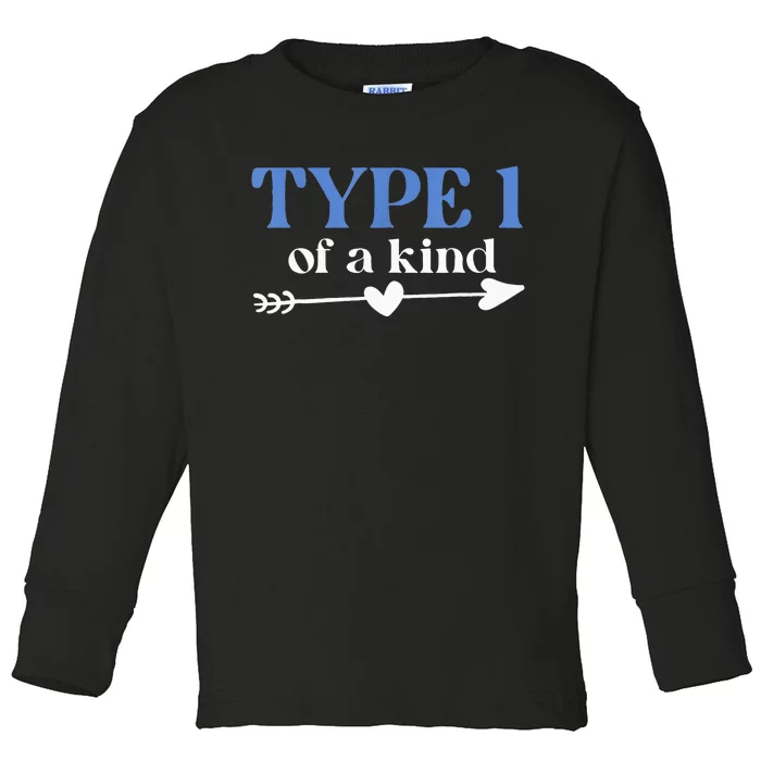 Type 1 Of A Kind T1D Warrior Diabetes Awareness Blue Ribbon Toddler Long Sleeve Shirt