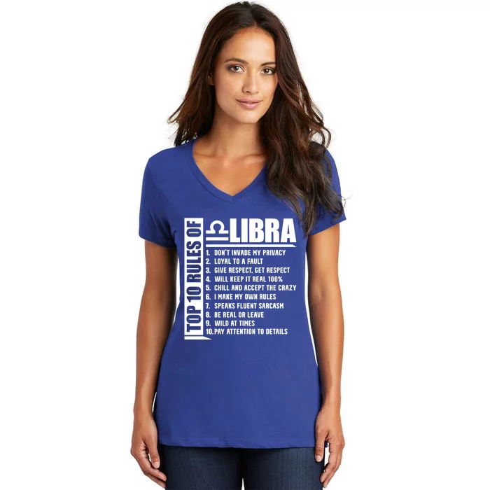 Top 10 Rules Of Libra Zodiac Sign Funny Gift Women's V-Neck T-Shirt