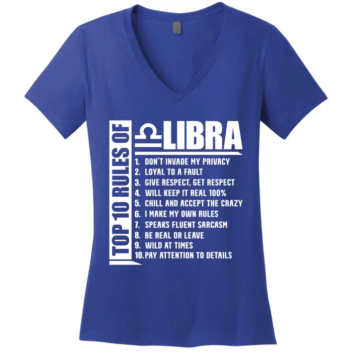 Top 10 Rules Of Libra Zodiac Sign Funny Gift Women's V-Neck T-Shirt