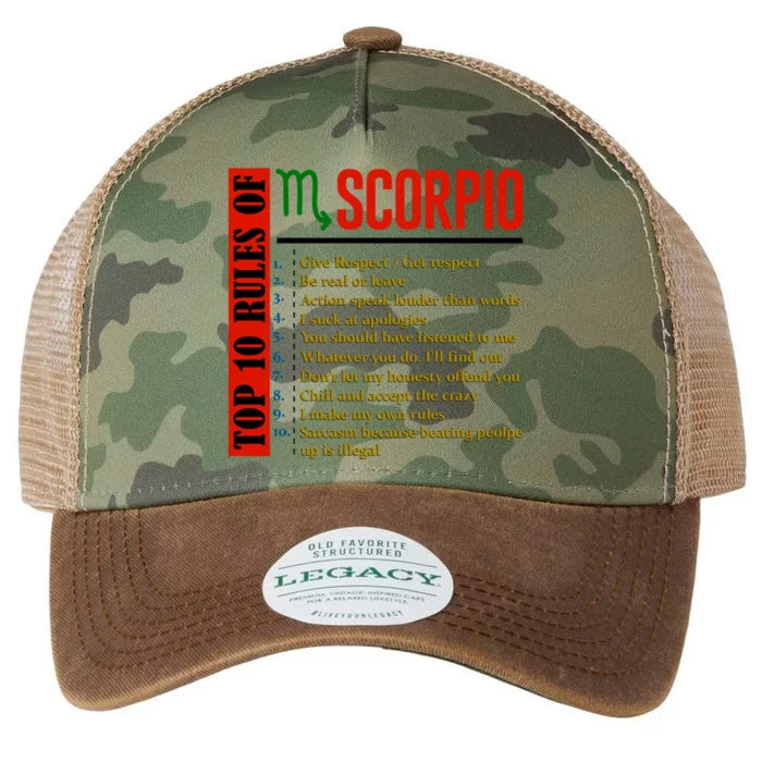 Top 10 Rules Of Scorpio Birthday Funny Gift Legacy Tie Dye Trucker Hat