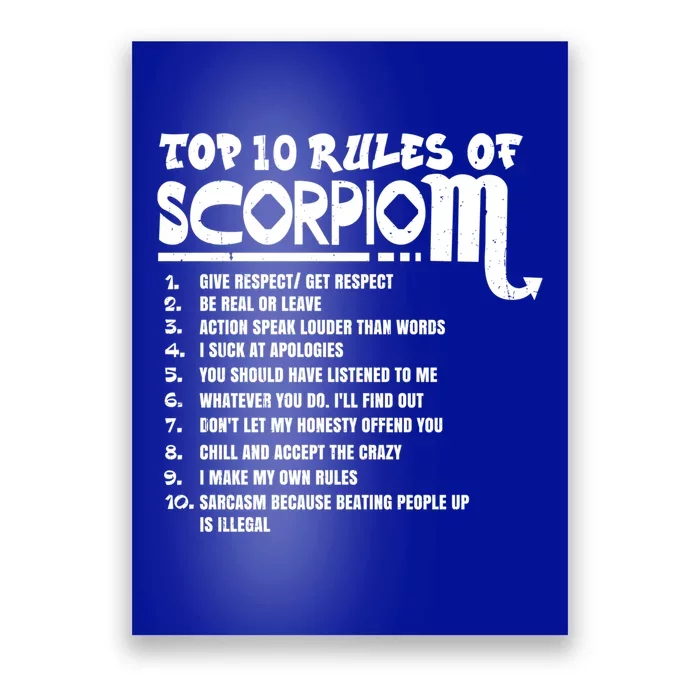 Top 10 Rules Of Scorpio Zodiac Birthday Funny Gift Poster