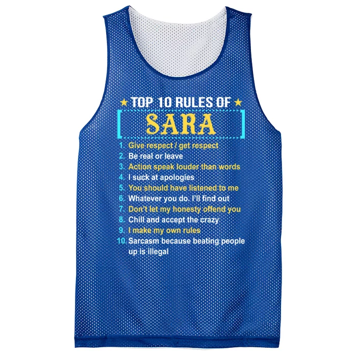 Top 10 Rules Of Sara Sara First Name Funny Gift Mesh Reversible Basketball Jersey Tank