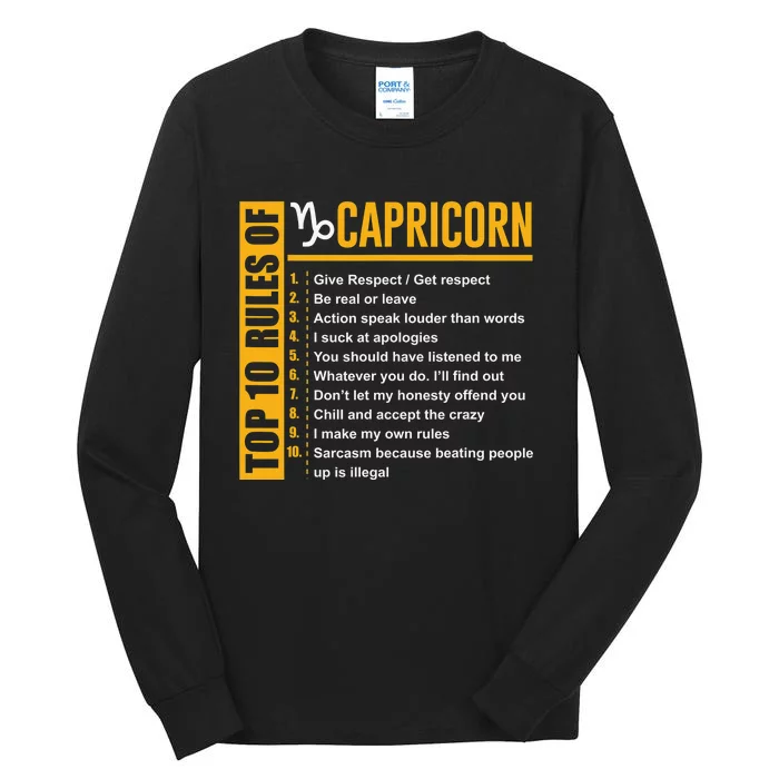 Top 10 Rules of Capricorn Birthday Gift Funny Tall Long Sleeve T-Shirt