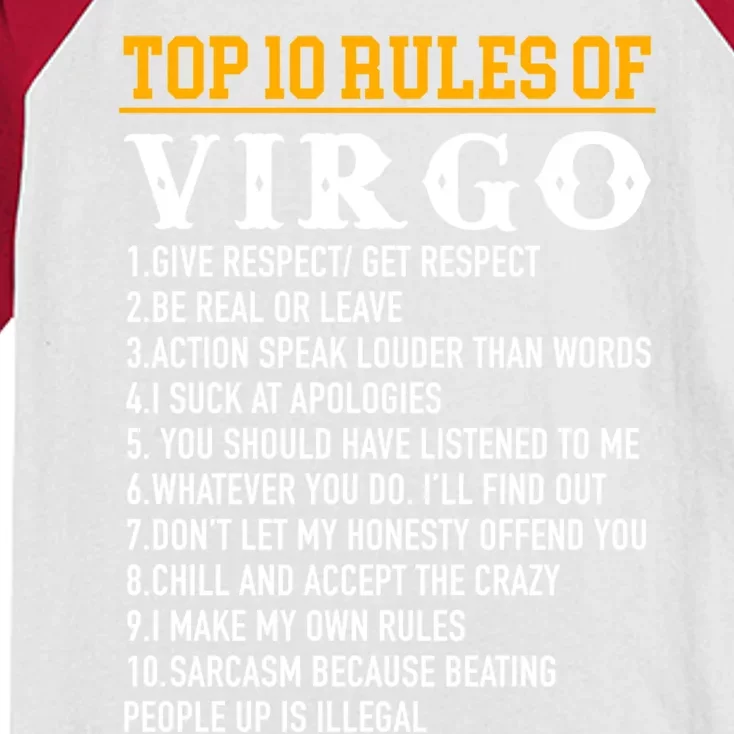 Top 10 Rules Of Virgo August 23 September 22 Birthday Gift Kids Colorblock Raglan Jersey