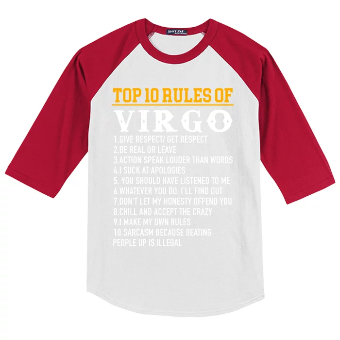 Top 10 Rules Of Virgo August 23 September 22 Birthday Gift Kids Colorblock Raglan Jersey