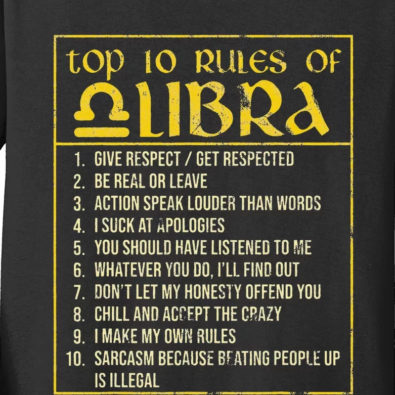 Top 10 Rules Libra Zodiac Sign September October Birthday Kids Long Sleeve Shirt