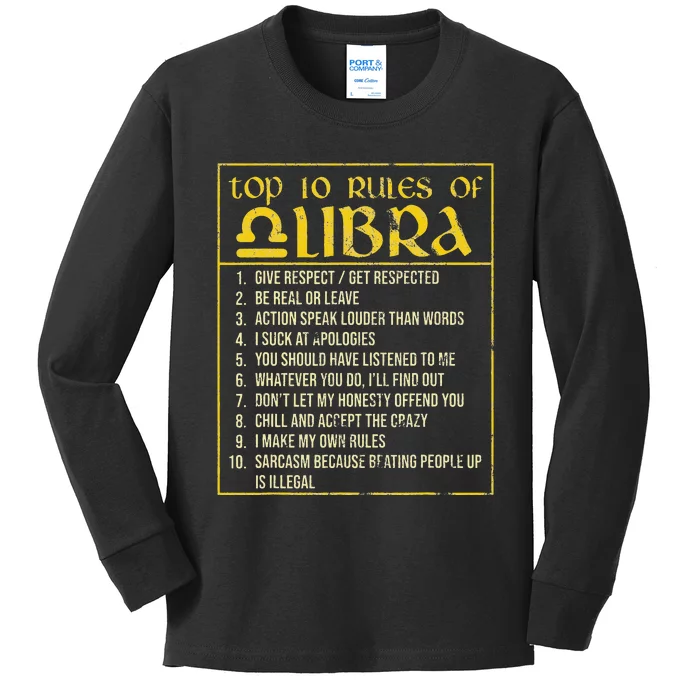 Top 10 Rules Libra Zodiac Sign September October Birthday Kids Long Sleeve Shirt