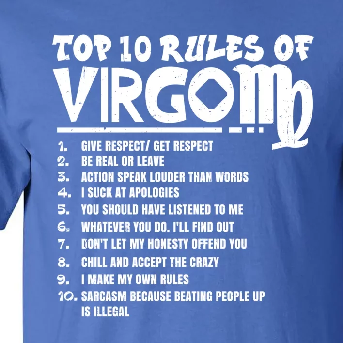 Top 10 Rules Of Virgo Zodiac Birthday Funny Gift Tall T-Shirt