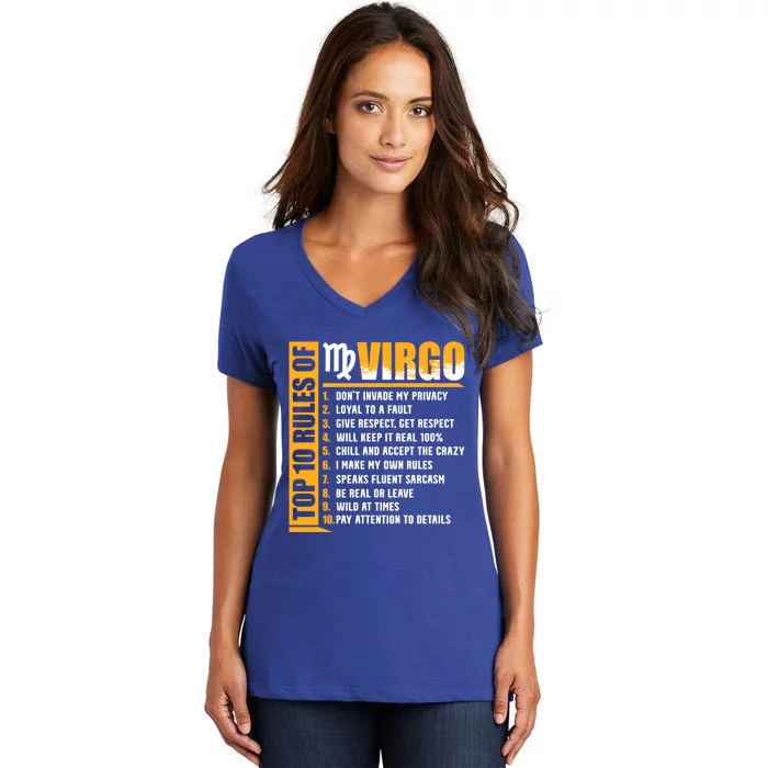 Top 10 Rules Of Virgo Zodiac Sign Funny Cute Gift Women's V-Neck T-Shirt