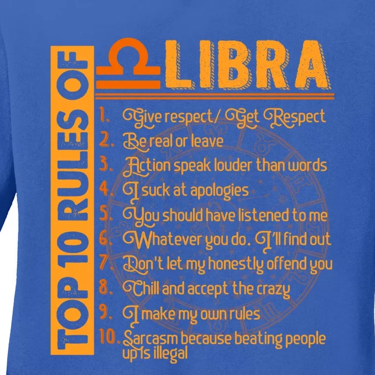 Top 10 Rules Libra Symbols Horoscope Zodiac Sign Astrologer Gift Ladies Long Sleeve Shirt