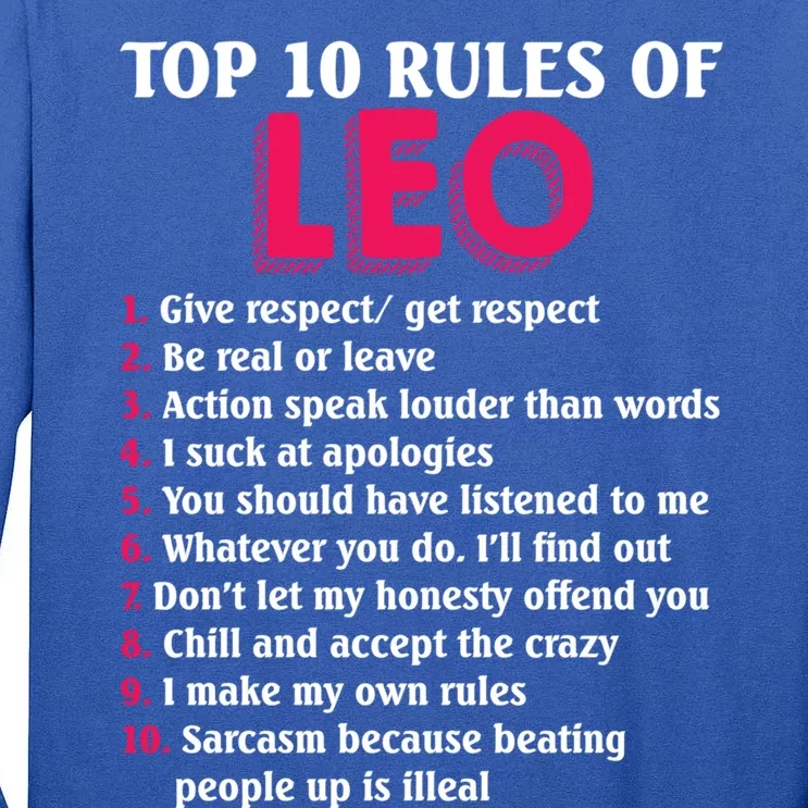 Top 10 Rules Of Leo Zodiac Sign Gift Tall Long Sleeve T-Shirt