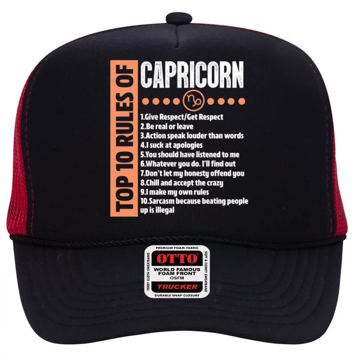 Top 10 Rules Capricorn Horoscope Astrology Funny Birthday Gift High Crown Mesh Trucker Hat