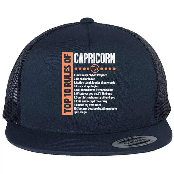 Top 10 Rules Capricorn Horoscope Astrology Funny Birthday Gift Flat Bill Trucker Hat