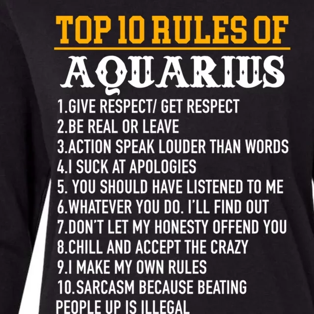 Top 10 Rules Of Aquarius January 20 February 18 Birthday Gift Womens Cotton Relaxed Long Sleeve T-Shirt