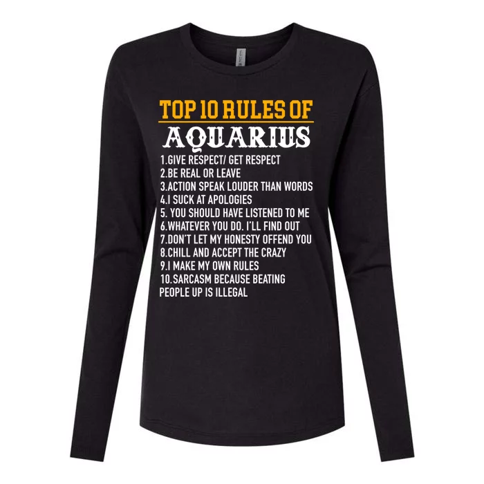 Top 10 Rules Of Aquarius January 20 February 18 Birthday Gift Womens Cotton Relaxed Long Sleeve T-Shirt