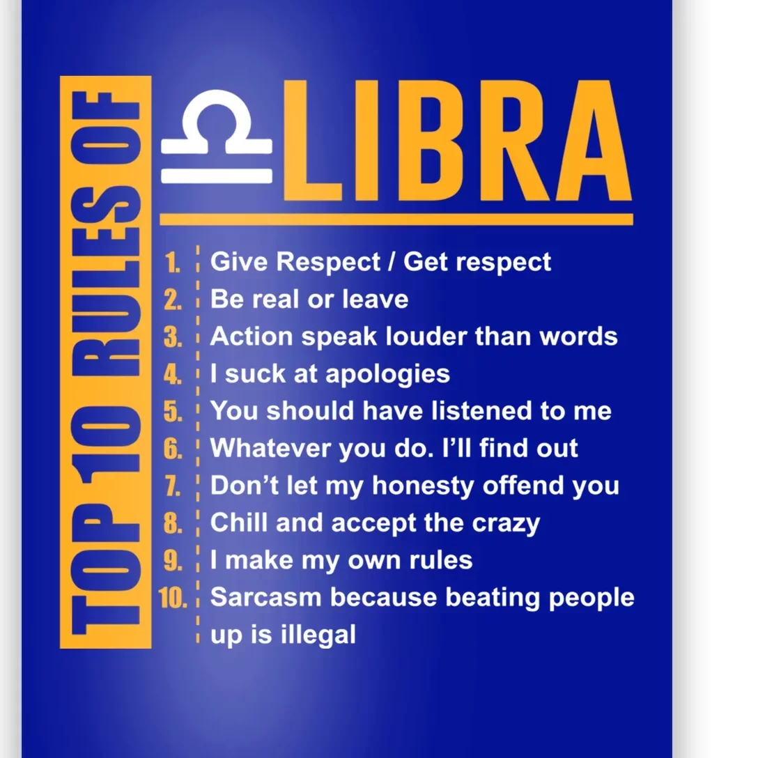 Top 10 Rules Of Libra Birthday Funny Gift Funny Gift Meaningful Gift Poster