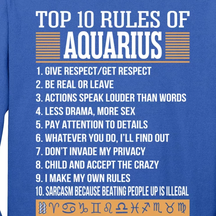 Top 10 Rules Of Aquarius Zodiac Give Respect Get Respect Gift Tall Long Sleeve T-Shirt