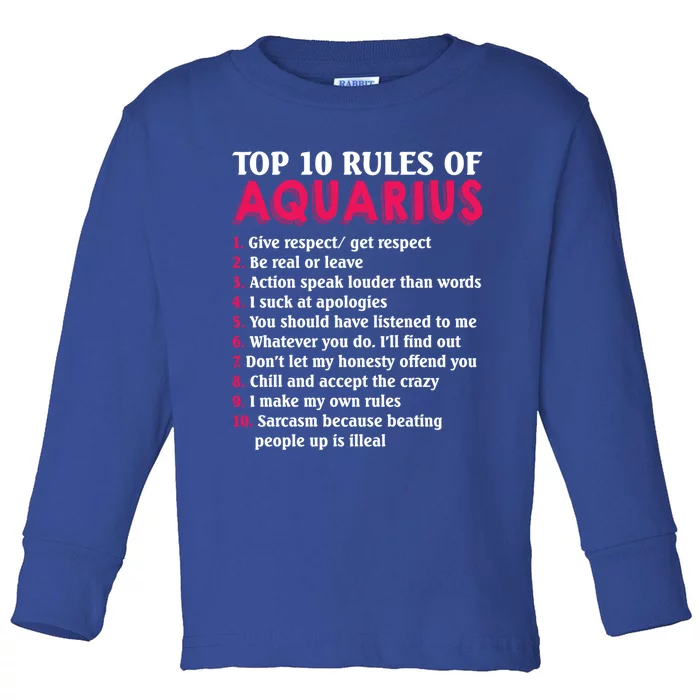 Top 10 Rules Of Aquarius Zodiac Sign Cool Gift Toddler Long Sleeve Shirt