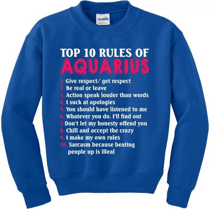 Top 10 Rules Of Aquarius Zodiac Sign Cool Gift Kids Sweatshirt