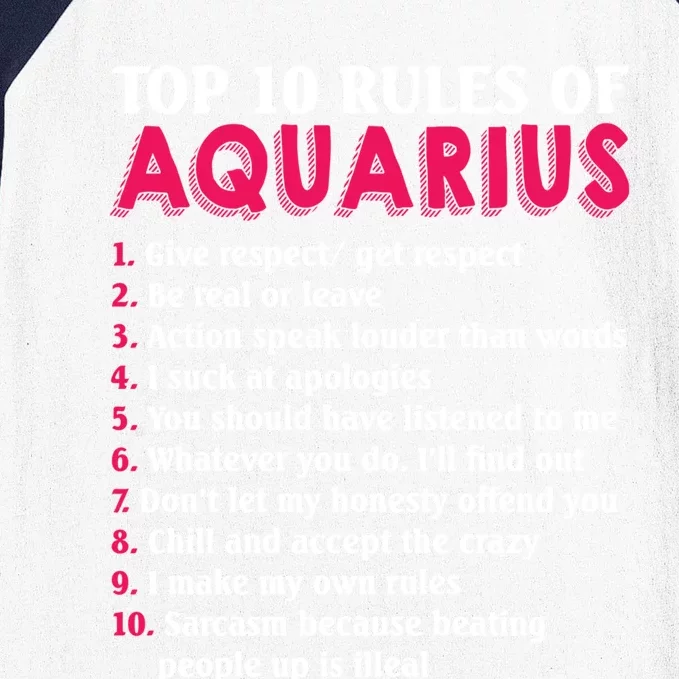 Top 10 Rules Of Aquarius Zodiac Sign Cool Gift Baseball Sleeve Shirt