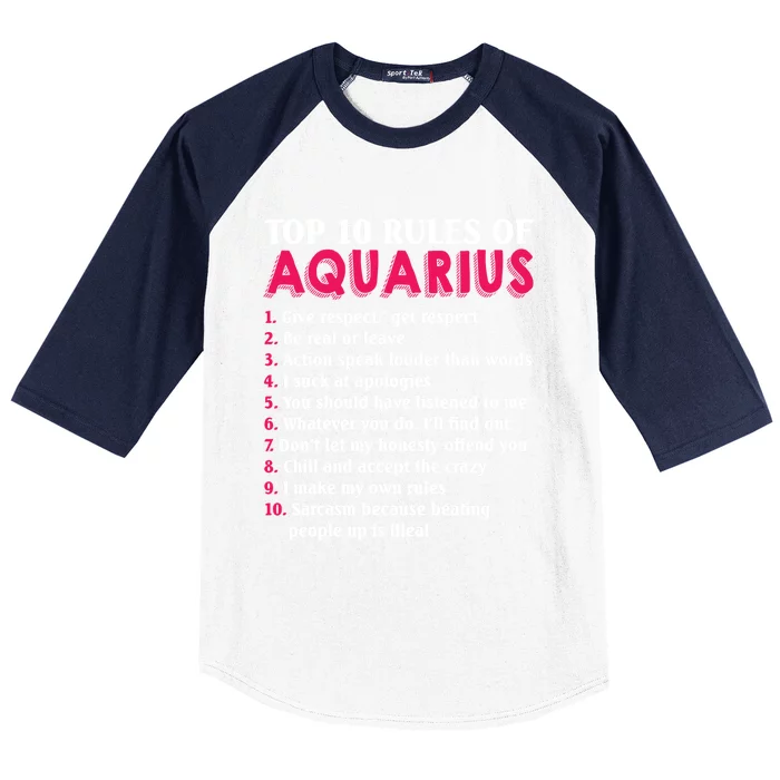 Top 10 Rules Of Aquarius Zodiac Sign Cool Gift Baseball Sleeve Shirt