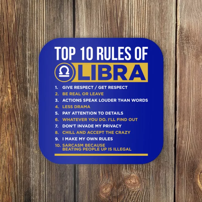 Top 10 Rules Of Libra Facts Traits Horoscope Zodiac Funny Gift Coaster