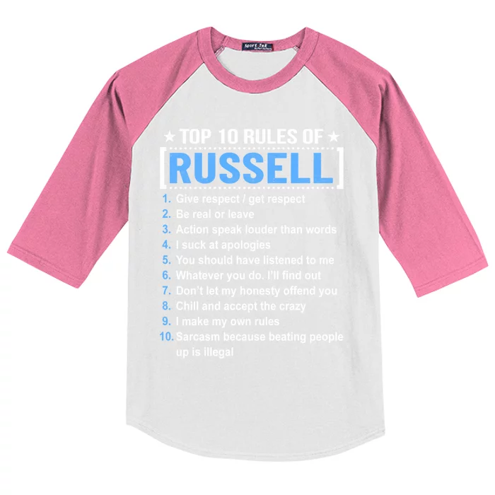 Top 10 Rules Of Russell Russell First Name Gift Kids Colorblock Raglan Jersey