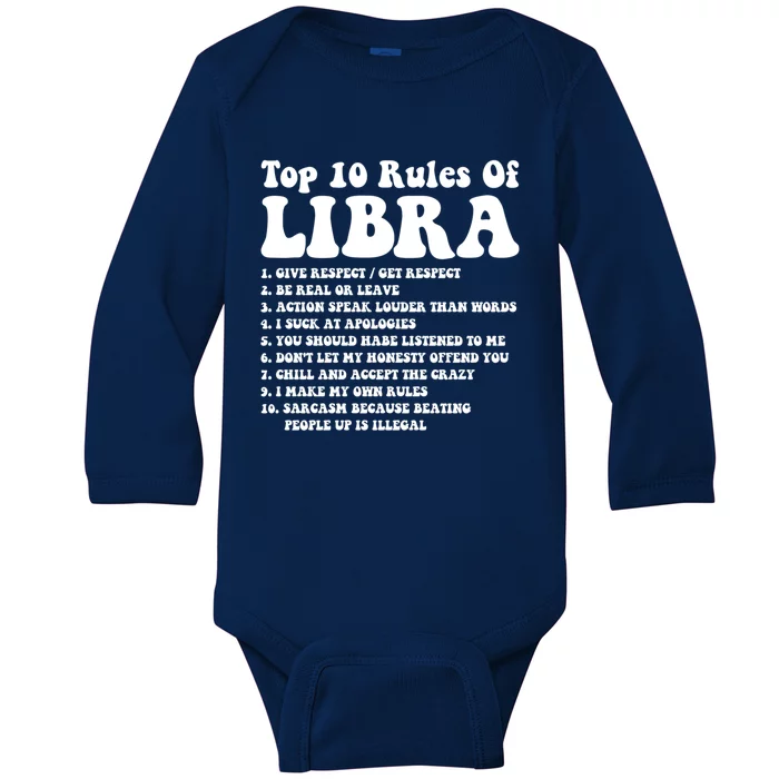 Top 10 Rules Of Libra Zodiac Funny Libra Tee Horoscope Gift Baby Long Sleeve Bodysuit