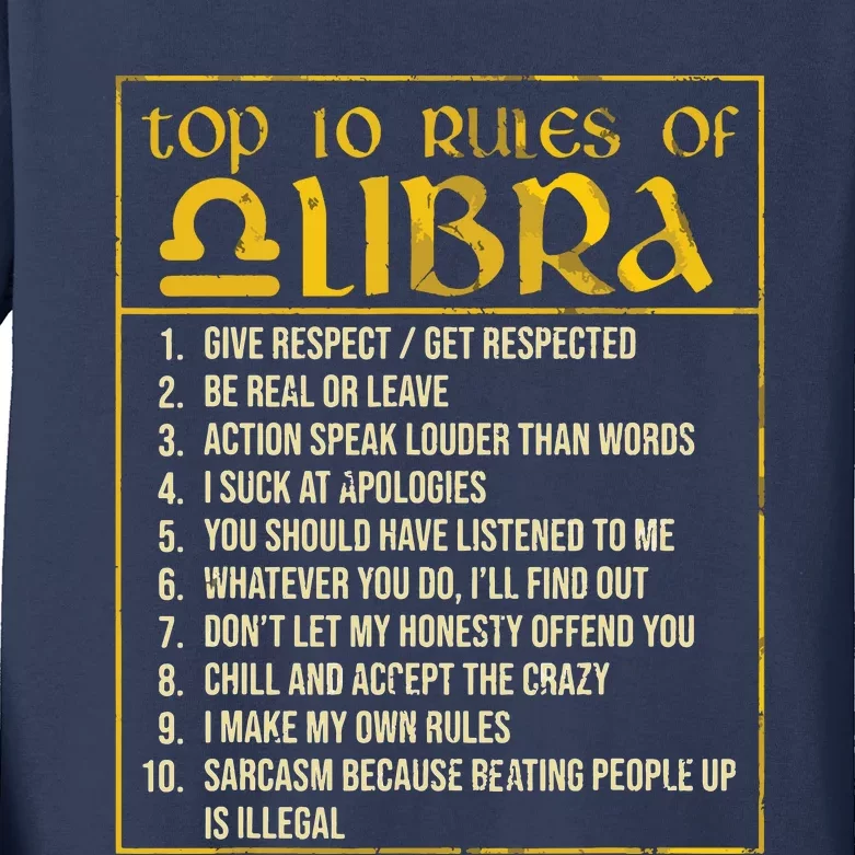 Top 10 Rules Libra Zodiac Sign September October Birthday Kids Long Sleeve Shirt