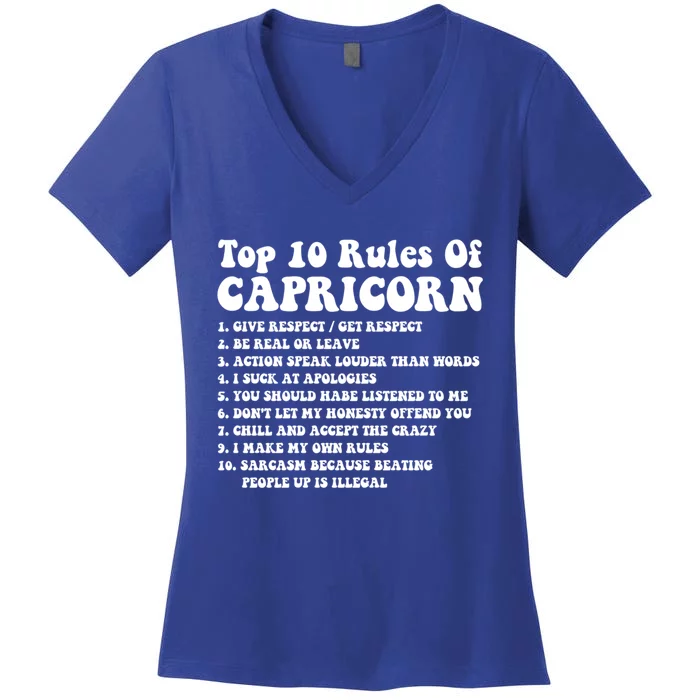 Top 10 Rules Of Capricorn Zodiac Funny Capricorn Horoscope Gift Women's V-Neck T-Shirt