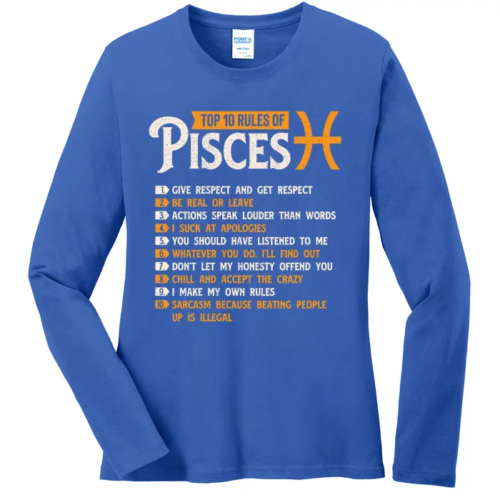 Top 10 Rules Of Pisces Horoscope Zodiac Sign Astrology Gift Ladies Long Sleeve Shirt