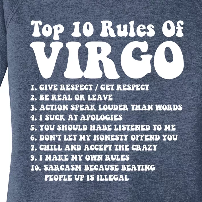 Top 10 Rules Of Virgo Funny Virgo Tee Horoscope Great Gift Women's Perfect Tri Tunic Long Sleeve Shirt