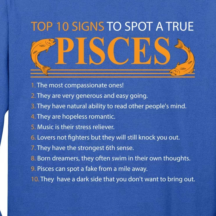 Top 10 Rules Of Pisces Birthday Funny Gift Tall Long Sleeve T-Shirt