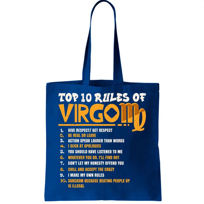 Top 10 Rules Of Virgo Zodiac Birthday Funny Gift Tote Bag