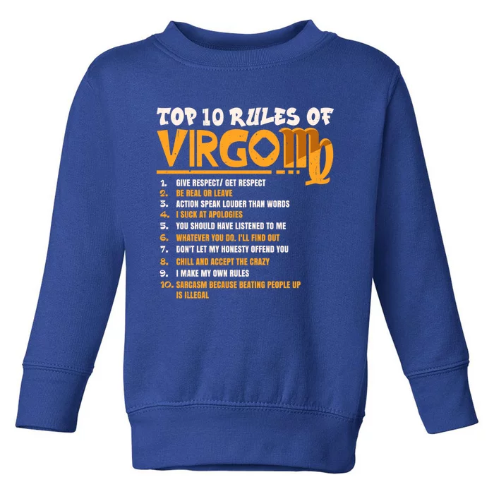 Top 10 Rules Of Virgo Zodiac Birthday Funny Gift Toddler Sweatshirt