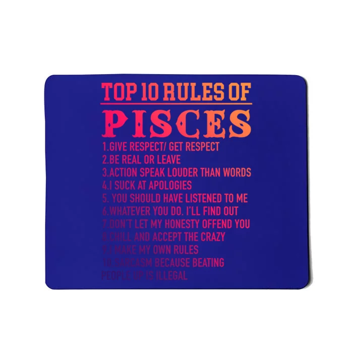 Top 10 Rules Of Pisces February 19 March 20 Birthday Gift Mousepad