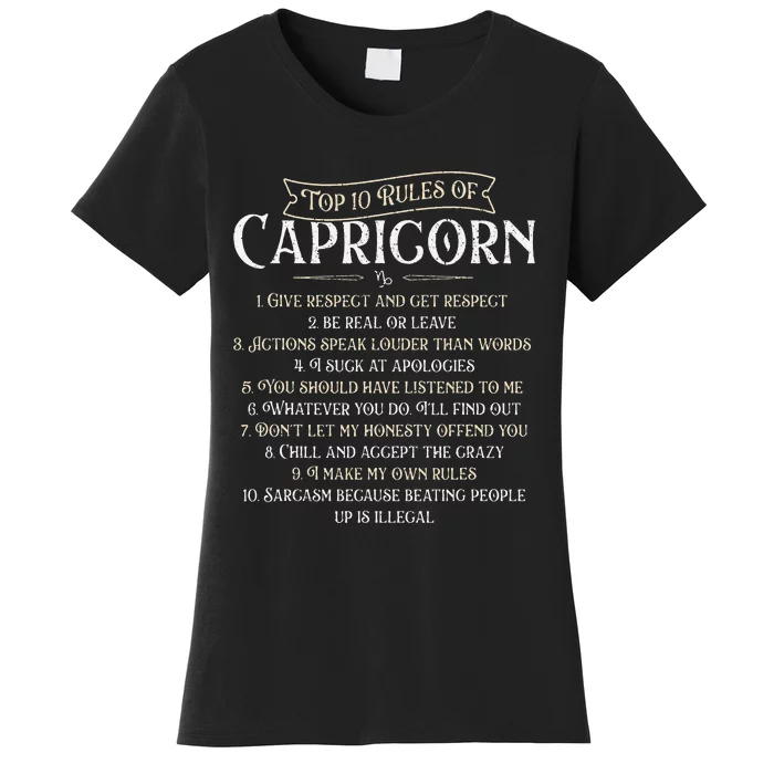 Top 10 Rules Of Capricorn Astrology Horoscope Zodiac Sign Women's T-Shirt