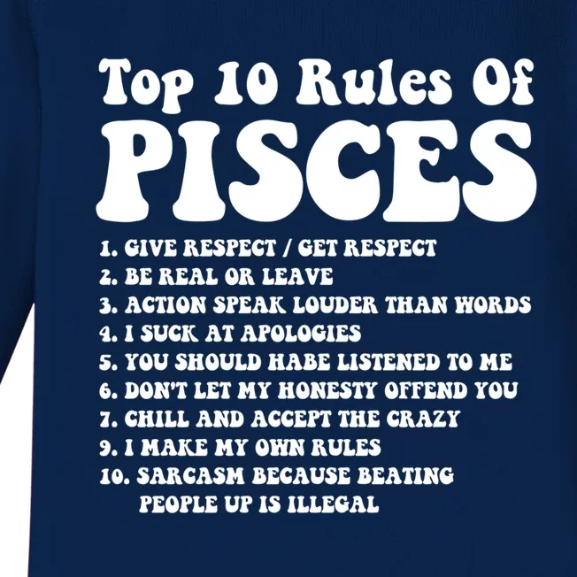 Top 10 Rules Of Pisces Funny Pisces Tee Horoscope Meaningful Gift Baby Long Sleeve Bodysuit