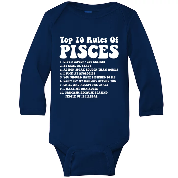 Top 10 Rules Of Pisces Funny Pisces Tee Horoscope Meaningful Gift Baby Long Sleeve Bodysuit