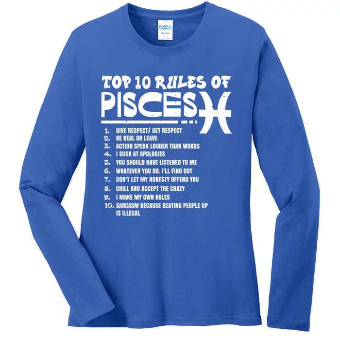 Top 10 Rules Of Pisces Zodiac Birthday Funny Gift Ladies Long Sleeve Shirt