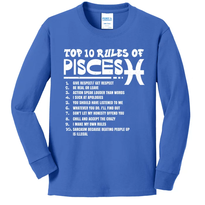 Top 10 Rules Of Pisces Zodiac Birthday Funny Gift Kids Long Sleeve Shirt