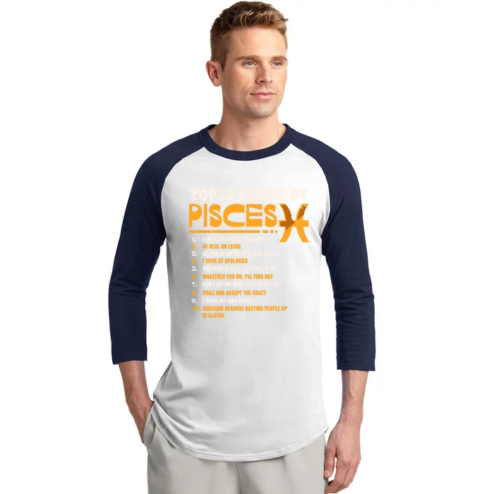 Top 10 Rules Of Pisces Zodiac Birthday Funny Funny Gift Baseball Sleeve Shirt