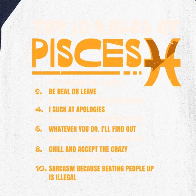 Top 10 Rules Of Pisces Zodiac Birthday Funny Funny Gift Baseball Sleeve Shirt