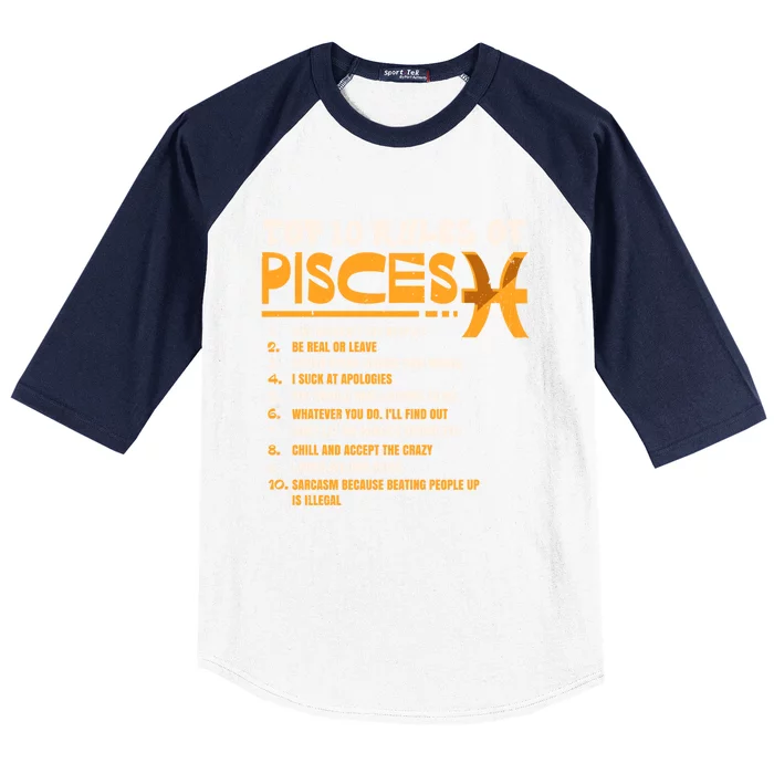 Top 10 Rules Of Pisces Zodiac Birthday Funny Funny Gift Baseball Sleeve Shirt