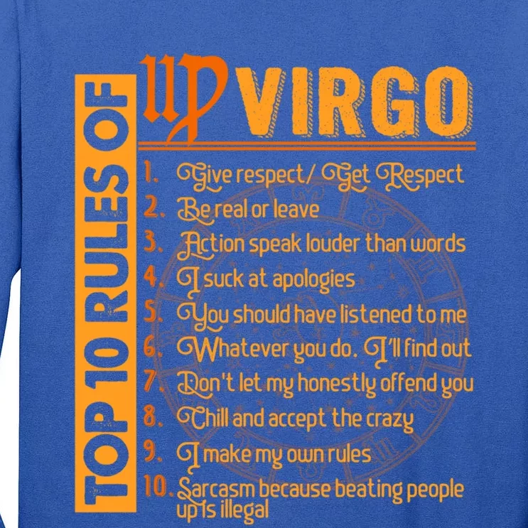 Top 10 Rules Virgo Symbols Horoscope Zodiac Sign Astrologer Gift Tall Long Sleeve T-Shirt