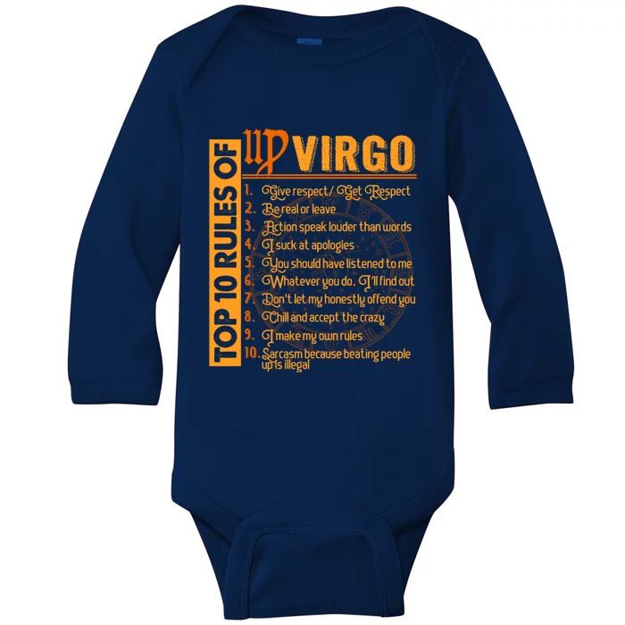 Top 10 Rules Virgo Symbols Horoscope Zodiac Sign Astrologer Gift Baby Long Sleeve Bodysuit