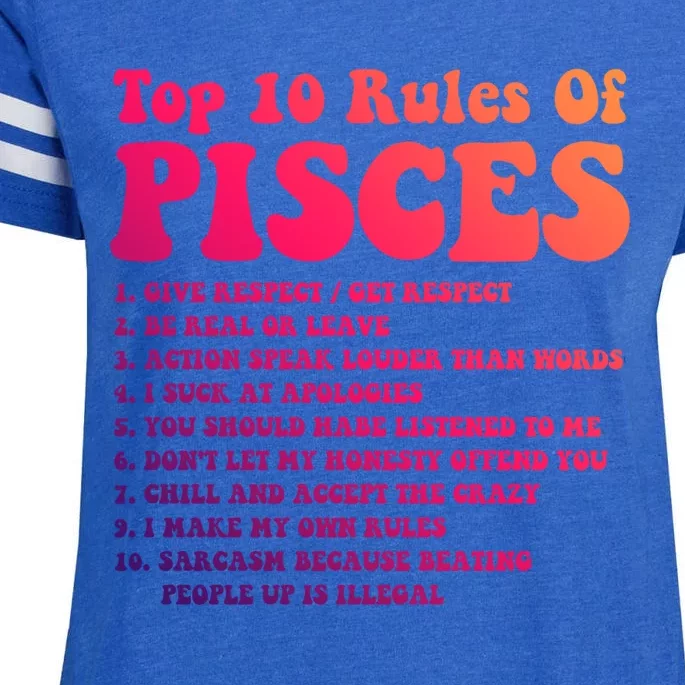 Top 10 Rules Of Pisces Zodiac Funny Pisces Cute Horoscope Gift Enza Ladies Jersey Football T-Shirt