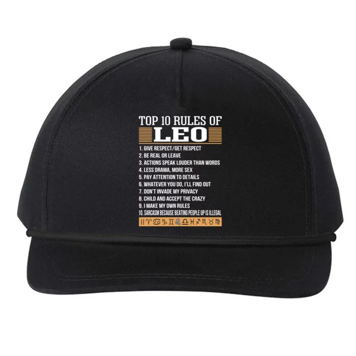 Top 10 Rules Of Leo Zodiac Give Respect Get Respect Cute Gift Snapback Five-Panel Rope Hat