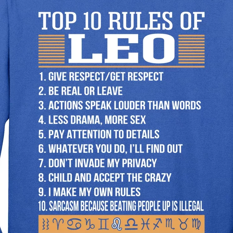 Top 10 Rules Of Leo Zodiac Give Respect Get Respect Cute Gift Tall Long Sleeve T-Shirt