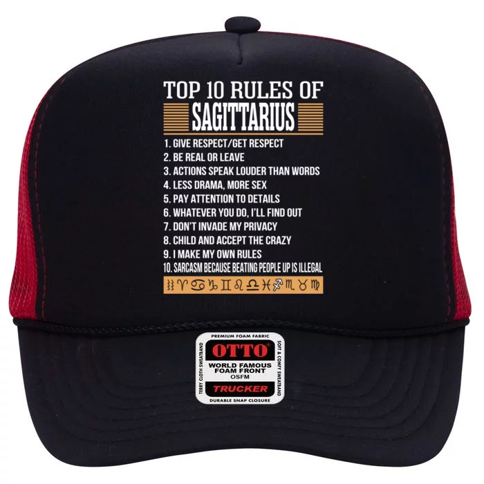 Top 10 Rules Of Sagittarius Zodiac Give Respect Get Respect Funny Gift High Crown Mesh Trucker Hat